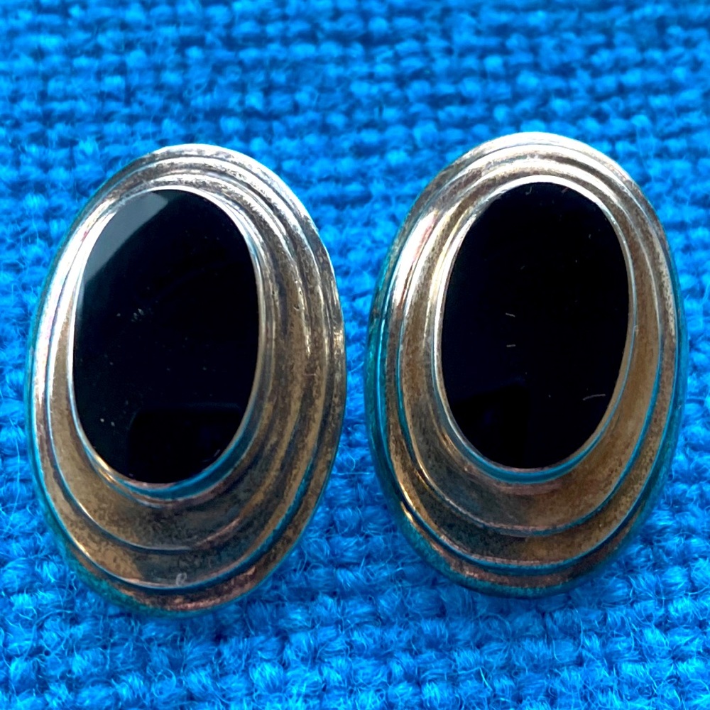 Sterling silver Onyx post earrings